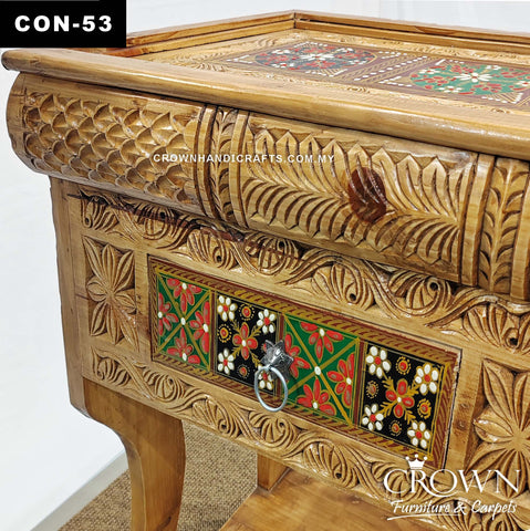 Opulence Heritage Console – Luxuriously Handcrafted Solid Wood with Stunning Handmade Floral Inlay with 2 Drawers  | CON 53 (L48.5 W16.5 H35.5 Inches)