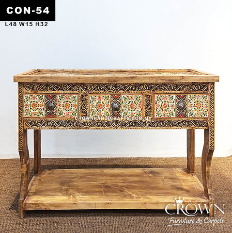 Bohemian Floral Art Console Table | Handcrafted Accent Furniture with 3 Drawers for Elegant Living Room Decor | CON 54 (L48 W15 H32 inches)
