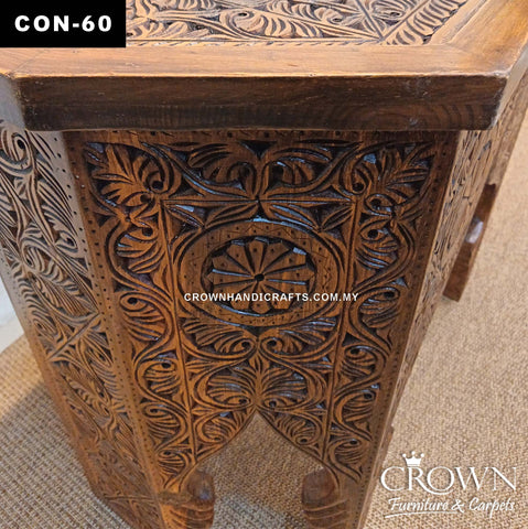 Antique Indian Palace Style Console Table | Handcrafted Wooden Accent Furniture with Detailed Carving | CON 60 (L38 W16 H32 inches)
