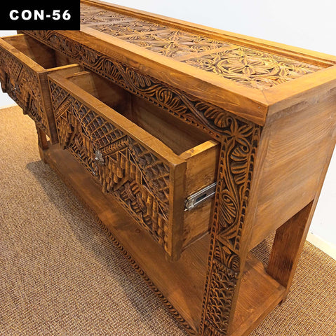 Statement Solid Wood Console Table | Moghul Dynasty Carved Design for Living Room & Entrance Hall Decor | CON 56 (L54 W14.5 H32.5 inches)