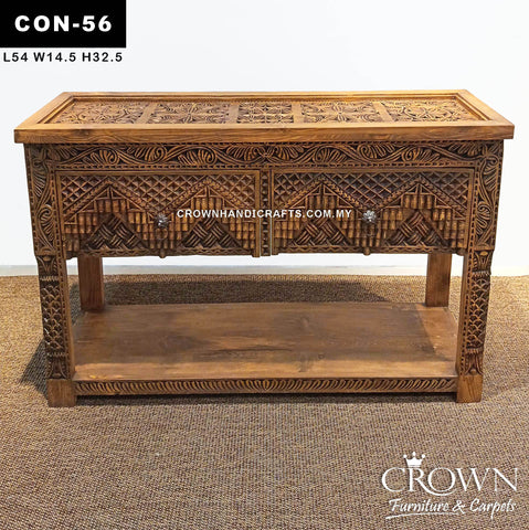 Statement Solid Wood Console Table | Moghul Dynasty Carved Design for Living Room & Entrance Hall Decor | CON 56 (L54 W14.5 H32.5 inches)
