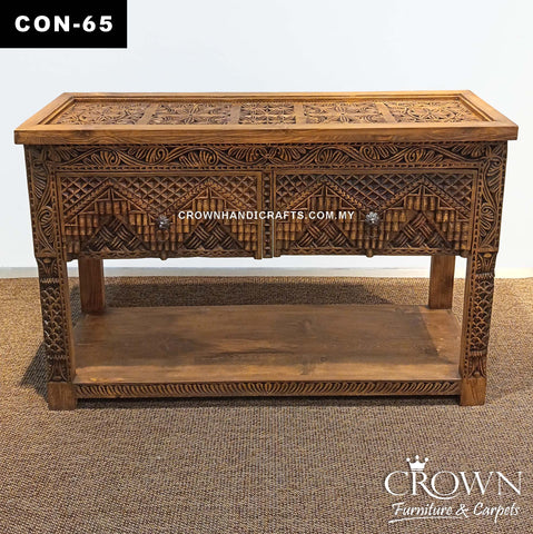 Statement Solid Wood Console Table | Moghul Dynasty Carved Design for Living Room & Entrance Hall Decor | CON 56 (L54 W14.5 H32.5 inches)