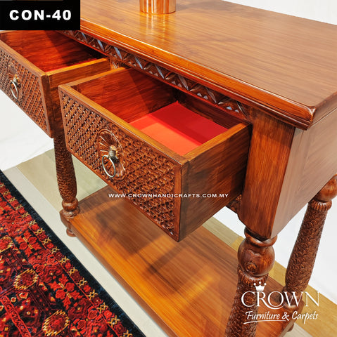 4 Pillars of Date Tree Console Table in Natural Color along with two drawers | Impressive look for your Entrance and Living Room | CON-40 (L42 W18 H38 Inches)