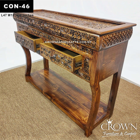 Vintage Inspired Antique Style Console Table with Dual Drawers, Solid Wood Entrance Table | CON 46 (L42 W18 H38 Inches)