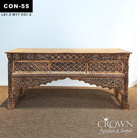 Moghul Dynasty Inspired Console Table | Hand Carved Solid Wood Entrance Furniture with Artistic Heritage Design With Two Drawers | CON 55 (L61.5 W17 H31.5 inches)