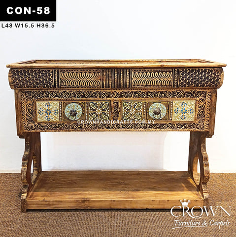 Unique Floral Art Console Table | Handcrafted Boho Accent Furniture for Living Room & Entryway Decor | CON 58 (L48 W15.5 H36.5 inches)