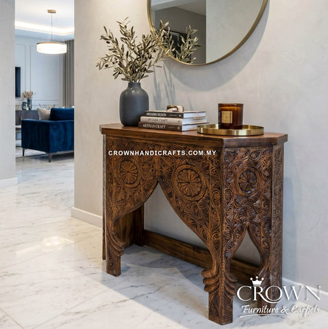 Royal Indian Heritage Console Table | Handcrafted Solid Wood Statement Furniture with Intricate Artisan Carving | CON 61 (L38 W16 H32 inches)