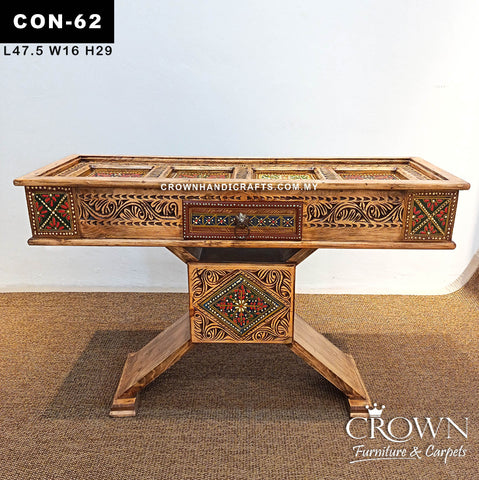 Luxury X-Frame Console Table | Hand-Painted Floral Art on Handcrafted Solid Wood with Storage Drawer | CON 62 (L48.5 W16 H29 inches)