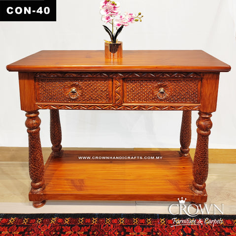 4 Pillars of Date Tree Console Table in Natural Color along with two drawers | Impressive look for your Entrance and Living Room | CON-40 (L42 W18 H38 Inches)