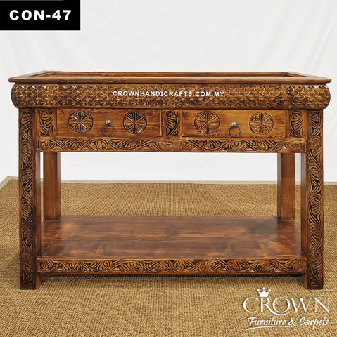 Heritage Style Antique Console Table with 2 Drawers Handcrafted Solid Wood | CON 47 (L47 W16.5 H34 Inches)