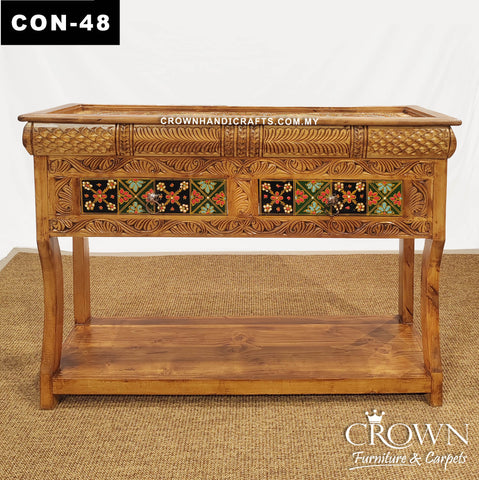 Hand-Painted Rajasthan Thar Artisan Console Table – Antique Heritage Style Solid Wood with 2 Drawers | CON 48 (L47.5 W16.5 H35 Inches)