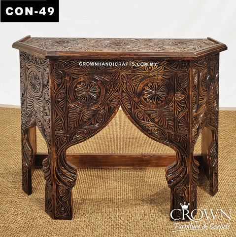 A masterpiece Inspired by traditional Moroccan–Andalusian craftsmanship, Hand-Carved Solid Wood Console Table | CON 49 (L38.5 W15.5 H30.5 Inches)