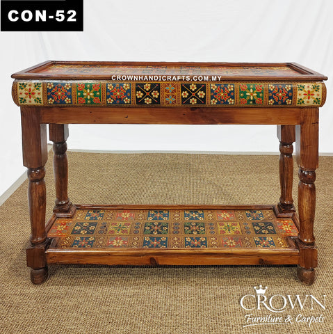 Classic Vintage Console Table – Solid Wood Luxury with Hand-Painted Floral Details | CON 52 (L48 W16 H36 Inches)