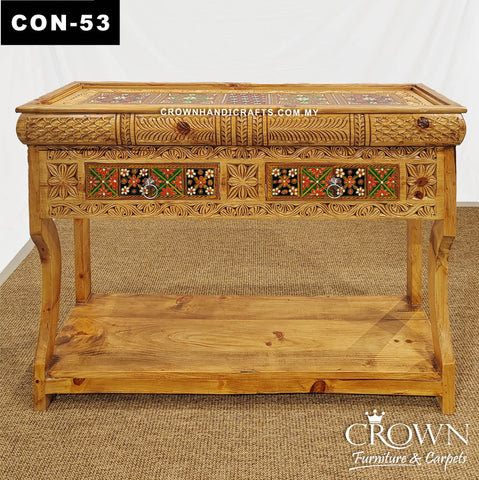 Opulence Heritage Console – Luxuriously Handcrafted Solid Wood with Stunning Handmade Floral Inlay with 2 Drawers  | CON 53 (L48.5 W16.5 H35.5 Inches)