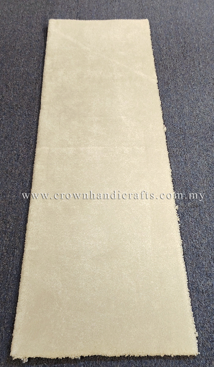 Cream runner rug with short plush pile and tidy bound edges.