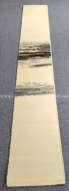 Cream runner rug featuring weathered horizontal stripe bands across the center