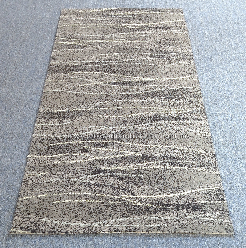 Runner rug with dense speckled texture and light-to-dark striped pattern, full view