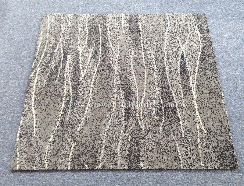 Square abstract area rug with beige and white vertical speckled stripes, flat view