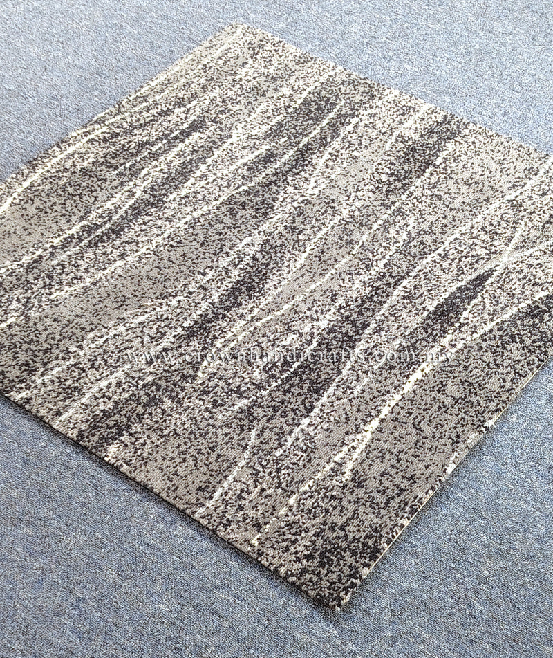 Square abstract area rug with beige tones, speckled vertical stripe pattern