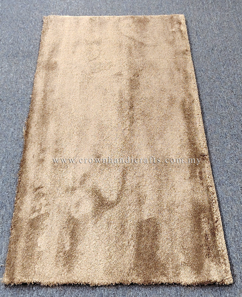 Beige-brown runner rug with plush low pile and stitched hem