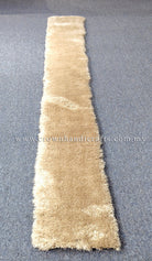 Beige ultra-slim shag runner carpet, slim long rug with dense high-pile texture