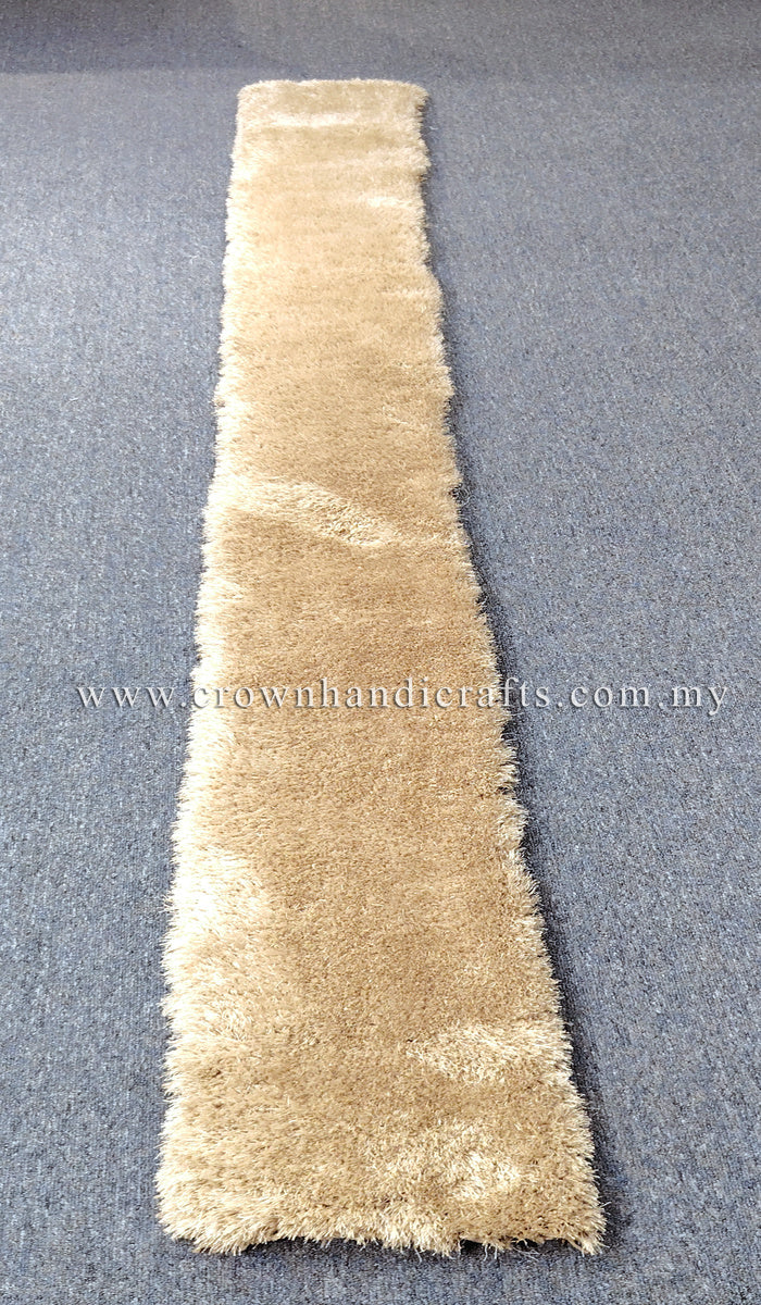 Beige ultra-slim shag runner carpet, slim long rug with dense high-pile texture