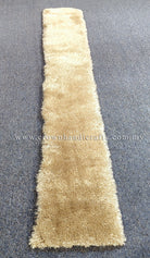 Beige ultra-slim shag runner carpet, narrow hallway rug with short high-pile texture