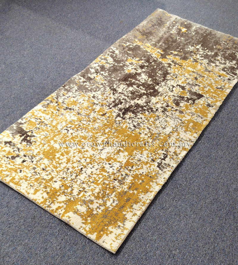 Hallway runner rug, rectangular, grey and gold speckled abstract design with subtle texture