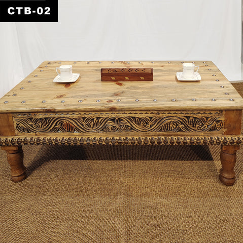 Vintage Style Coffee Table with Metal Accent | Solid Wood Coffee Table for your Living Room | CTB-02 (L48 W29 H15 Inches)