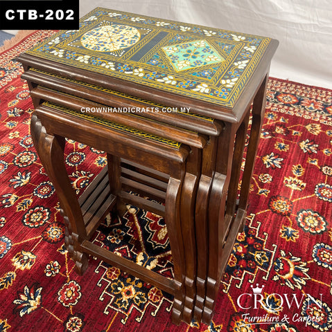 Eclectic Indian Rajasthan Hand Painted Art, Nest of 4 Tables Slot into each other to become individual side table, Perfect for Multiple Usage for your Living Room | CTB-202 (L20 W12 H22 Inches)