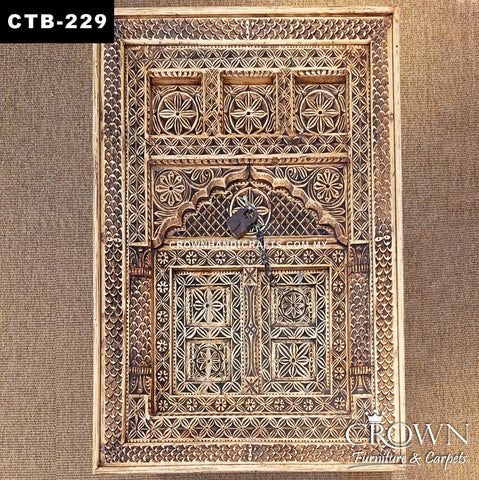 Handcrafted Indian Coffee Table | Solid Teak Wood Palace Door Design with Metal Ornaments | CTB-229 (L36 W47.5 H19.5 inches)