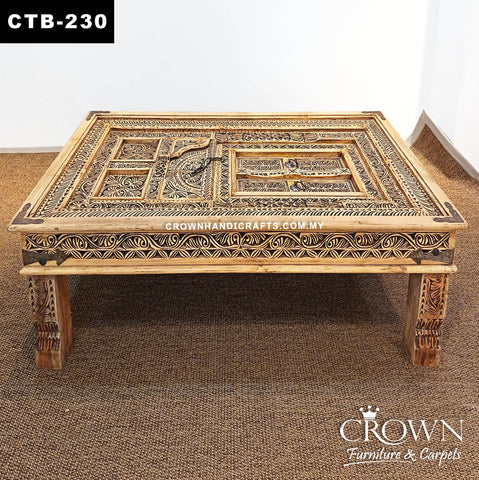 Royal Indian Palace Door Coffee Table | Solid Teak Wood Hand Carved with Antique Metal Details | CTB-230 Size: (L54.5 W30 H18 inches)