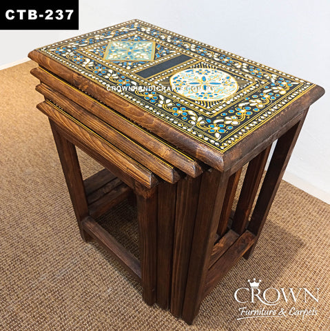 Handcrafted Rajasthan Nesting Tables | Set of 4 Colorful Indian Accent Tables for Living Room & Bedroom | CTB-237 (L21 W14.5 H21 inches)