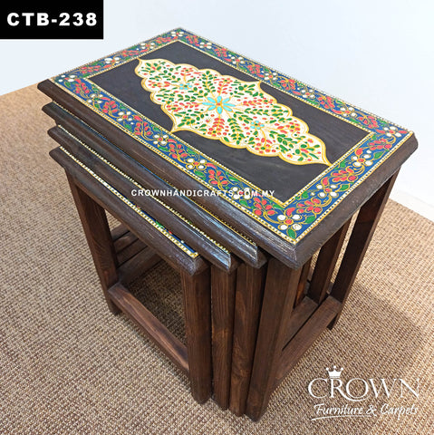Bohemian Rajasthani Nesting Tables Set of 4 | Hand-Painted Floral Accent Tables for Stylish Interiors | CTB-238 (L21 W14.5 H21 inches)