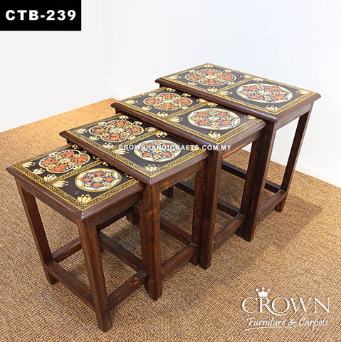 Traditional Rajasthani Hand-Painted Nesting Tables | Set of 4 Decorative Wooden Side Tables with Floral Design | CTB-239 (L21 W14.5 H21.5 inches)