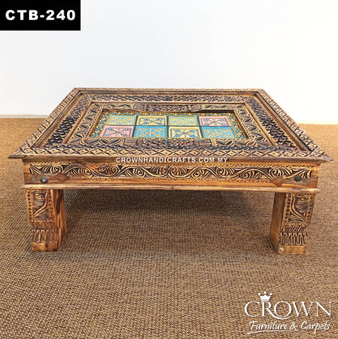 Designer Antique Solid Wood Coffee Table | Handcrafted Bohemian Hand-Painted Statement Furniture | CTB-240 (L36 W24 H18 inches)