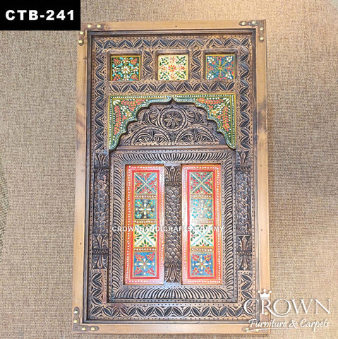 Heritage Rajasthan Coffee Table | Artisan Crafted Solid Wood with Brass Ornament Accents | CTB-241 (L48 W27 H18 inches)