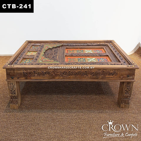 Heritage Rajasthan Coffee Table | Artisan Crafted Solid Wood with Brass Ornament Accents | CTB-241 (L48 W27 H18 inches)