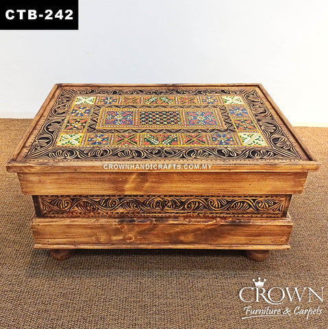 Stunning Handcrafted Solid Wood Coffee Table | Antique Style with Bohemian Hand-Painted Artisan Design | CTB-242 (L36 W24 H18 inches)