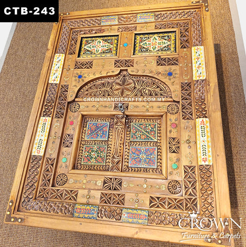 Bohemian Rajasthan Coffee Table | Hand-Painted Solid Wood Accent Table with Traditional Palace Inspired Design | CTB-243 (L48 W37 H18 inches)