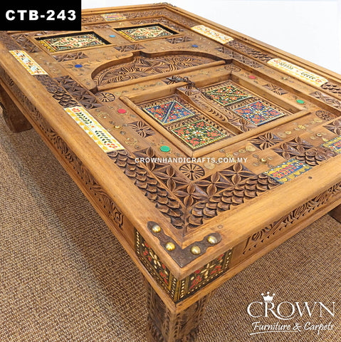 Bohemian Rajasthan Coffee Table | Hand-Painted Solid Wood Accent Table with Traditional Palace Inspired Design | CTB-243 (L48 W37 H18 inches)