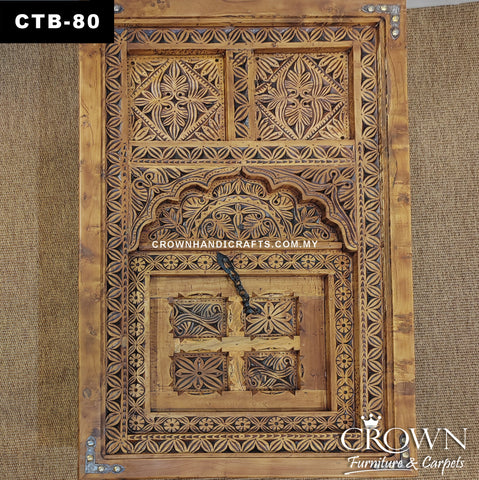 Solid Wood Coffee Table Antique Moghul Palace Door Style, Featured with Hand Carving, Brass and Metal Ornaments | CTB-80 (L48.5 W31 H18 Inches)