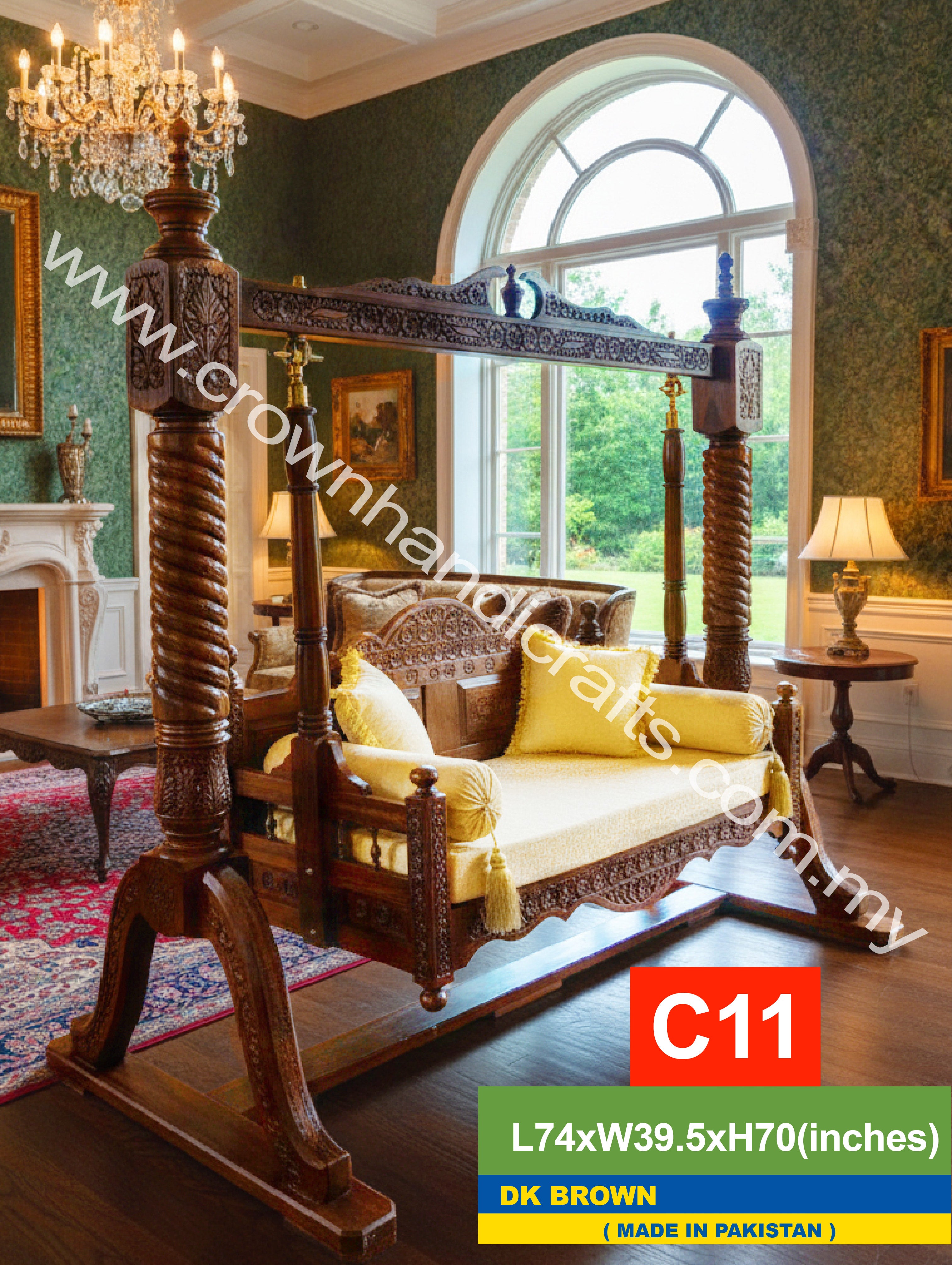 Luxury Maharaja Swing 2-Seater Premium Rosewood, Handcrafted for Discerning Homes Bridging Tradition & Modernity - C11 Dk Brown