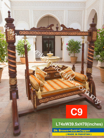 Maharaja Swing 2 seater Luxurious Handcrafted Indian and Pakistani Wooden Swing in Premium Rosewood, Combining Traditional Elegance and Modern Luxury for Your Home Decor Maharaja Swing 2 Seater C9