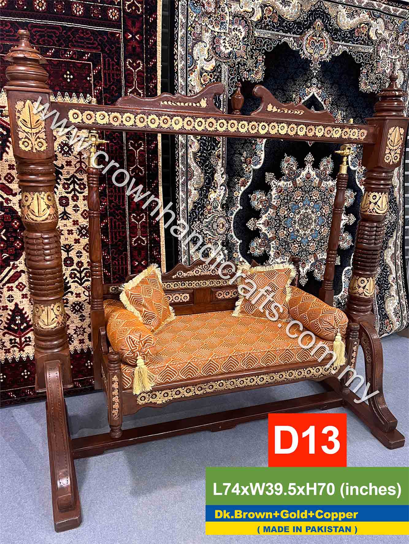 Maharaja Swing 2 seater Luxurious Handcrafted Indian and Pakistani Wooden Swing in Premium Rosewood, Combining Traditional Elegance and Modern Luxury for Your Home Decor Maharaja Swing 2 Seater D13