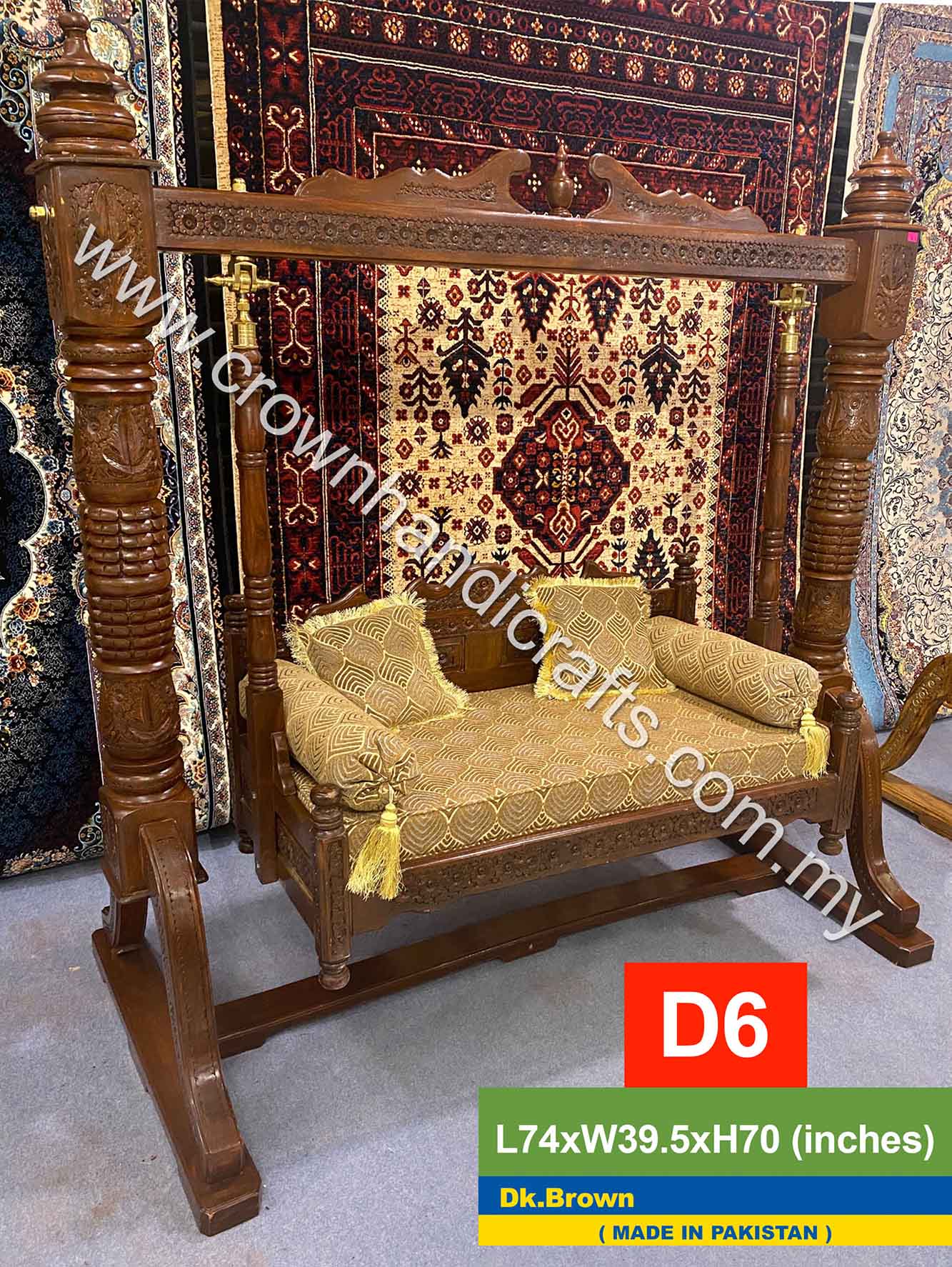 Maharaja Swing 2 seater Luxurious Handcrafted Indian and Pakistani Wooden Swing in Premium Rosewood, Combining Traditional Elegance and Modern Luxury for Your Home Decor Maharaja Swing 2 Seater D6