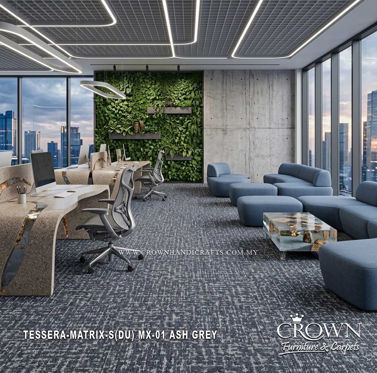 Stylish Carpet Tiles | Modern Textured Flooring for Contemporary Office Interiors | Tessera-Matrix Sq (DU)