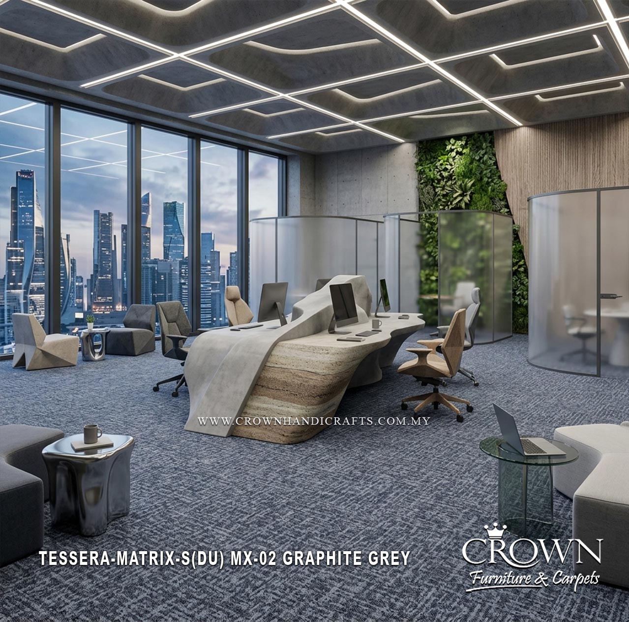 Stylish Carpet Tiles | Modern Textured Flooring for Contemporary Office Interiors | Tessera-Matrix Sq (DU)