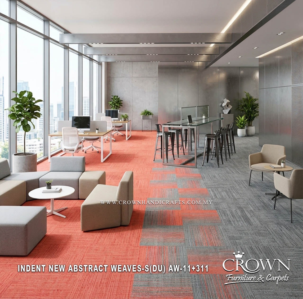 Modern Designer Carpet Tiles | Textured Office Flooring for Contemporary Spaces | Indent New Abstract Weaves Sq (DU) MOQ300SQM