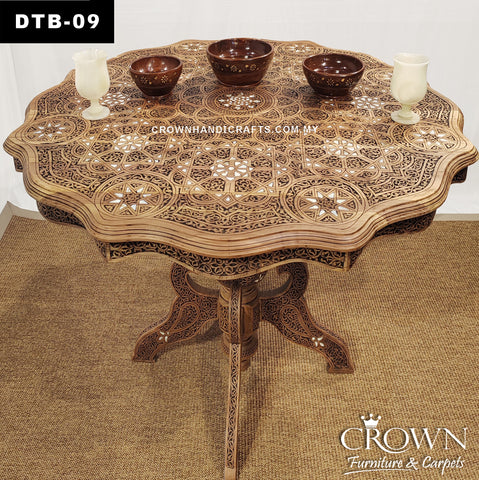 Round Dining Table 4-seater infused with Artistic Hand Carving and White Inlay boldly expressing the Elegant Touch | We speak beyond Aesthetics | DTB-09 (L47.5 W47.5 H30.5 Inches)